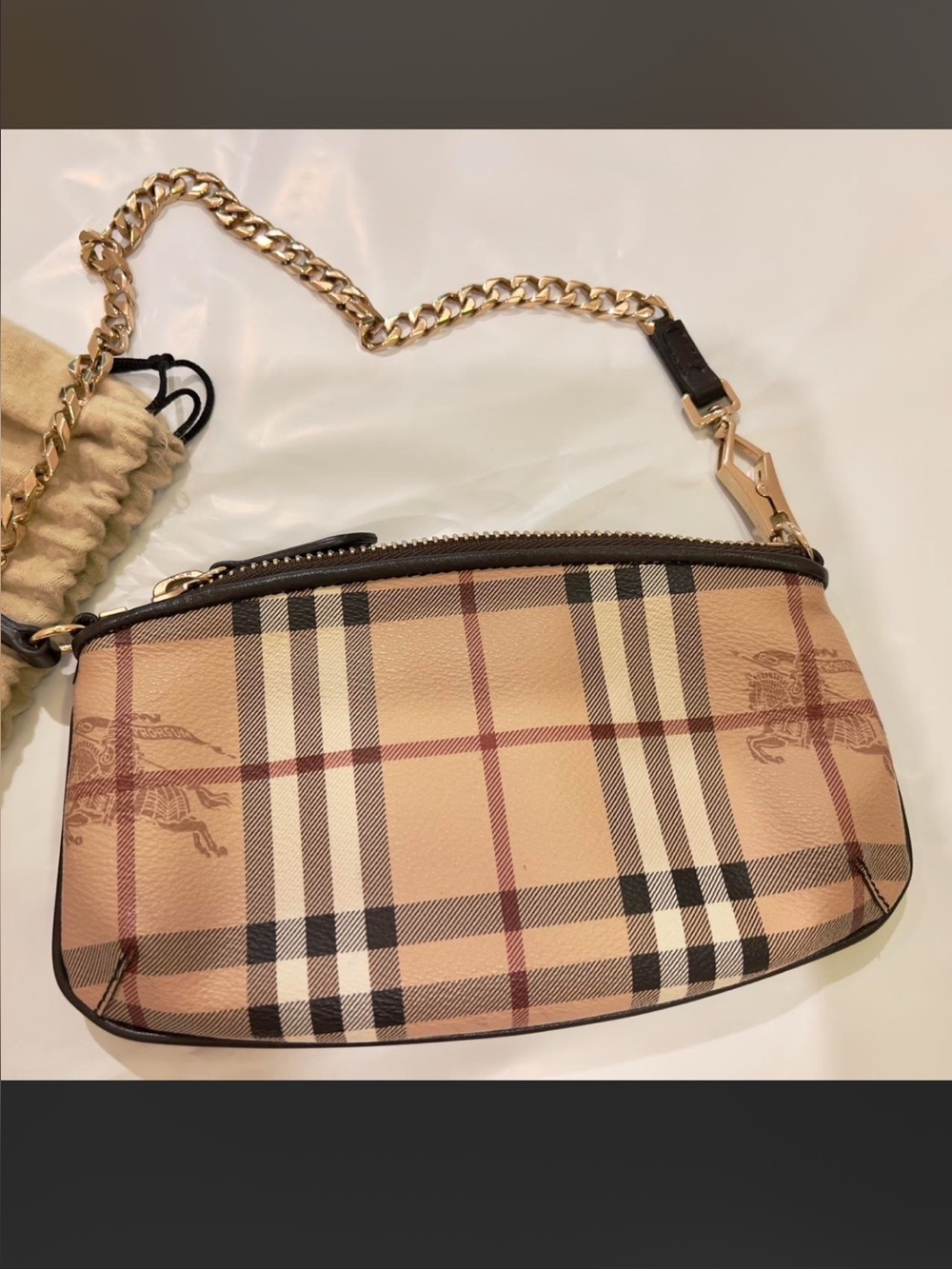Burberry haymarket check Clara pochette chain shoulder bag